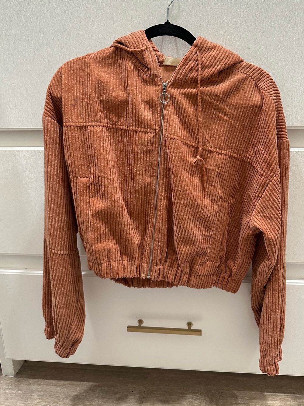Altar'd State Rust Corduroy Bomber Hoodie Jacket